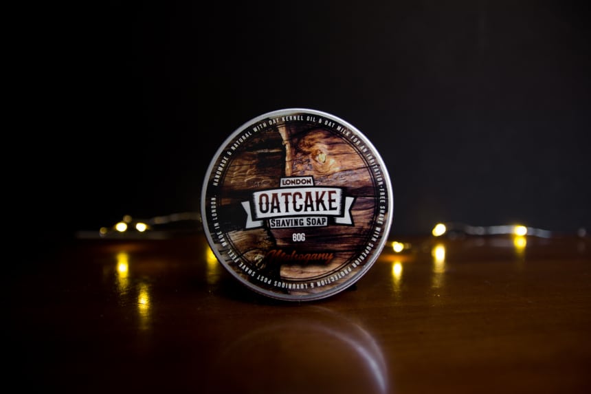 Oatcake Shaving Soap from The Personal Barber Subscription Box Standing Up