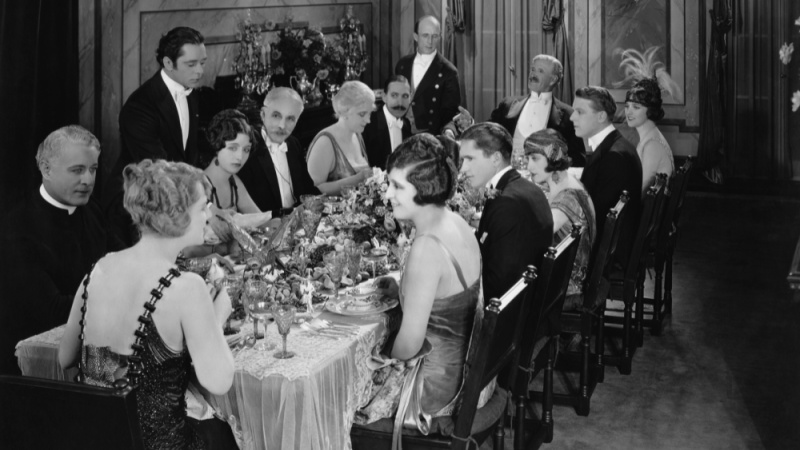 Old school dinner party in black and white