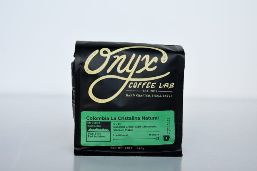 Onyx Coffee Lab Colombia La Cristalina Natural Bag Standing up On White Background