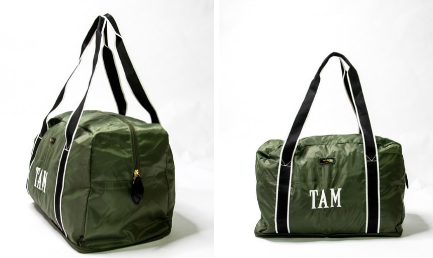 Paravel Fold-Up Bag in Safari Green Grid Angle On and Side On