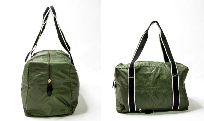 Paravel Fold Up Bag in Safari Green Grid Side On and End On