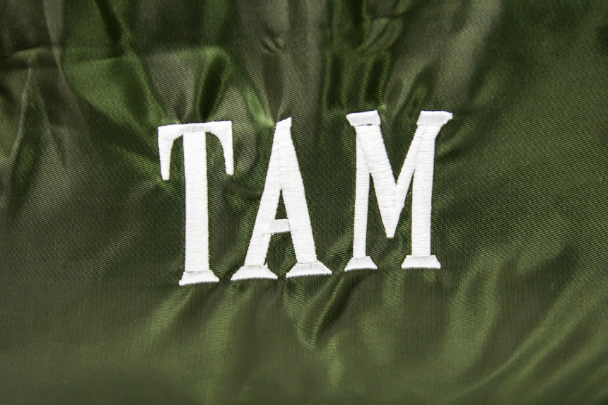 Paravel Fold-Up Bagin Safari Green close up on personalized embroidery