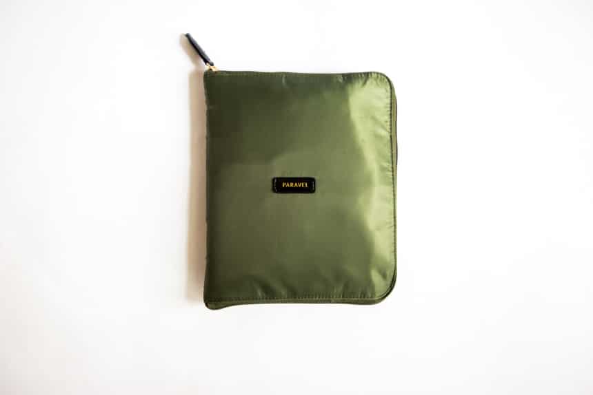 Paravel Fold Up Bagin Safari Green Folded Up top down on white background