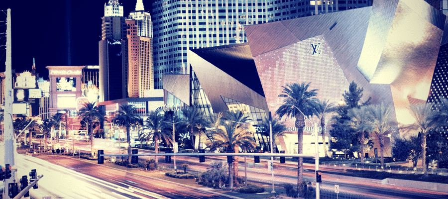 Las Vegas strip with palm trees