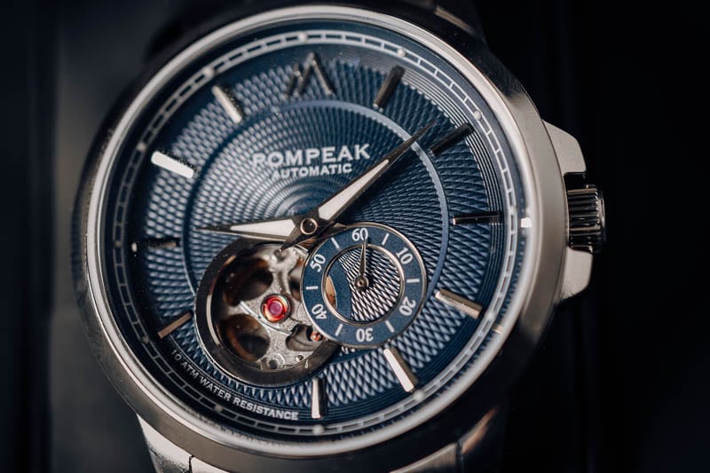 Pompeak gentlemens watch dial closeup