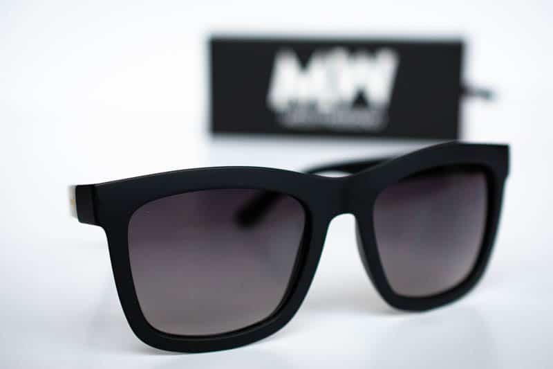product shot brooklyn matte black sunglasses with black box background