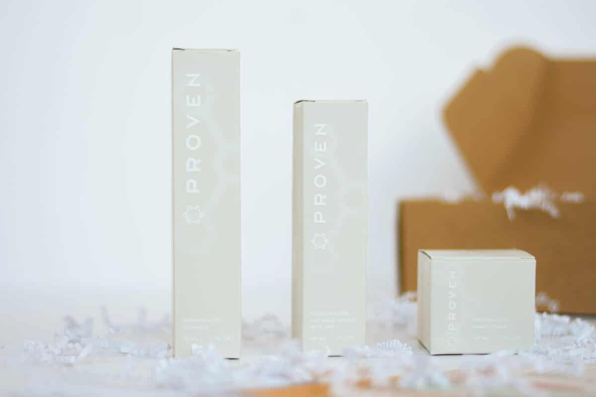 Proven Skincare review Chrome Bottles Lined up on white background