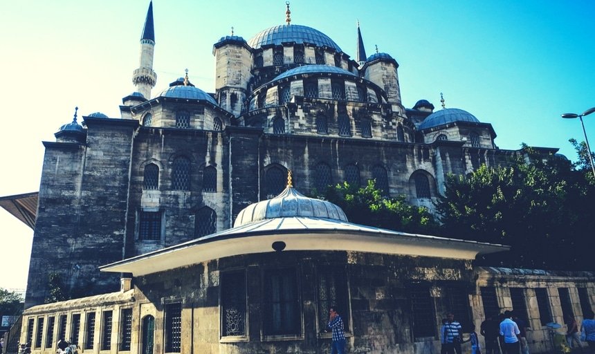 Rustem Pasha Mosque, Istanbul, Turkey with people outside