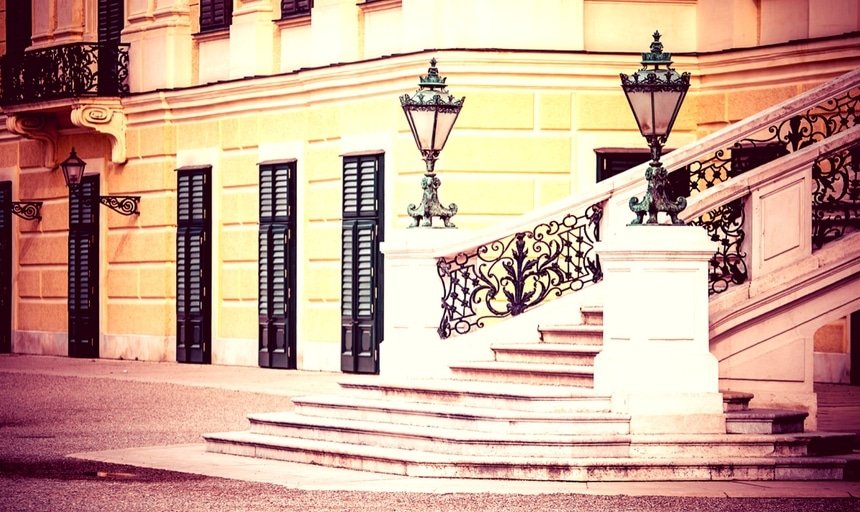 Schonbrunn Palace steps in Vienna, Austria