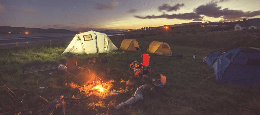 Campsite with tents and fire