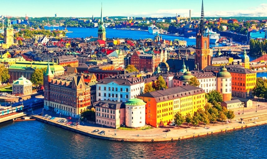 Sky view of the Old Town (Gamla Stan) in Stockholm, Sweden