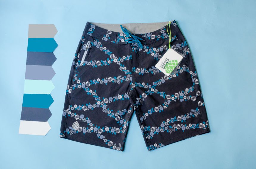 Stio CFS Board Short on Blue Paper Backdrop With Color Wheel