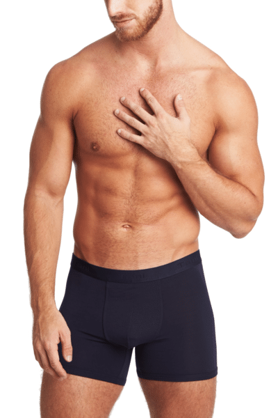 TANI Usa Silkcut Classic Boxer Brief Navy Worn by Model Facing Forward