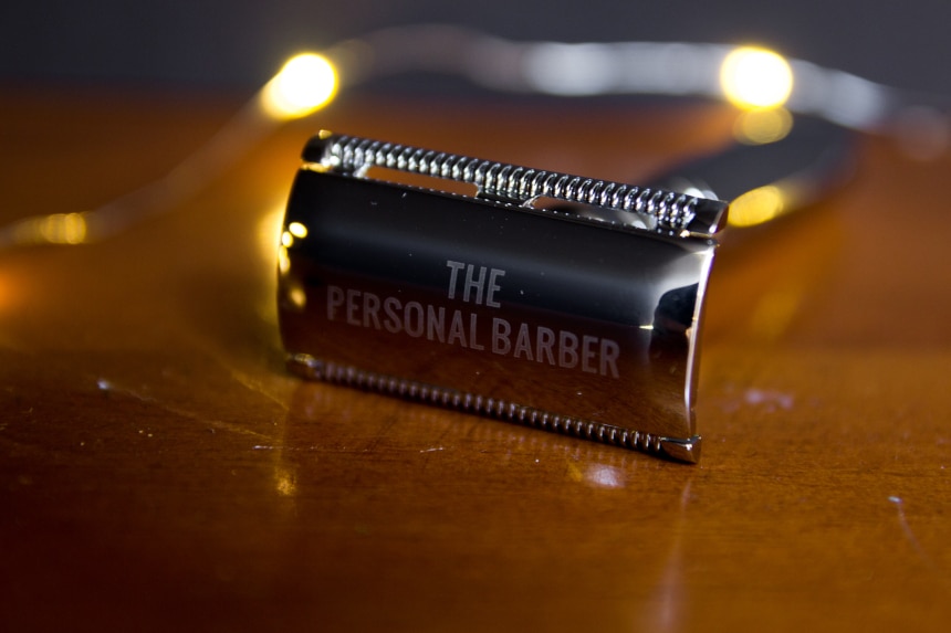 The Personal Barber Premium Double Edged Safety Razor On Angle Side On Close Up