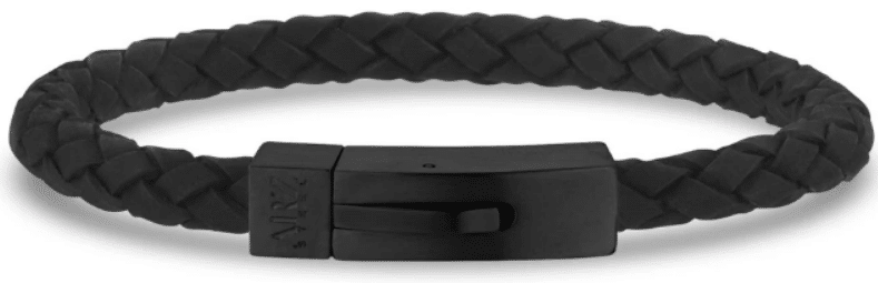 The Steel Shop 6mm Black on Black Steel Italian Leather Bracelet
