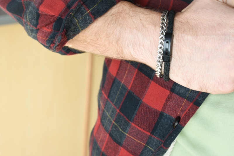 The Steel Shop Franco link and 6mm leather watch stacked against flannel