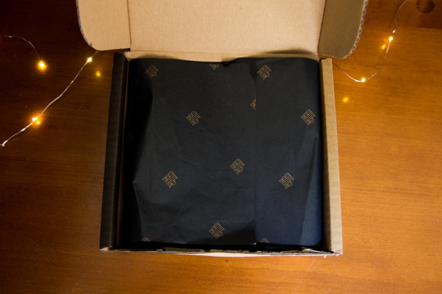 Top Down View of The Personal Barber Subscription Box Showing Tissue Paper