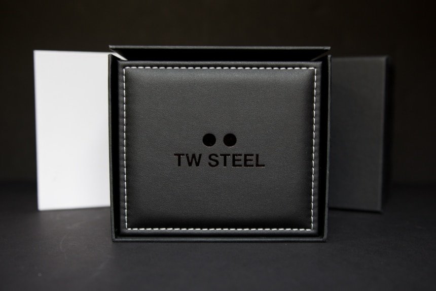 TW Steel Watch Review: Down To Business With The CEO Tech 5 TW Steel CEO Tech front facing leather watch box with logo on black background a