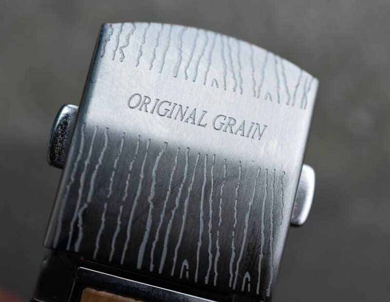 two fold original grain stainless steel clasp laser etched logo two fold original grain stainless steel clasp laser etched logo