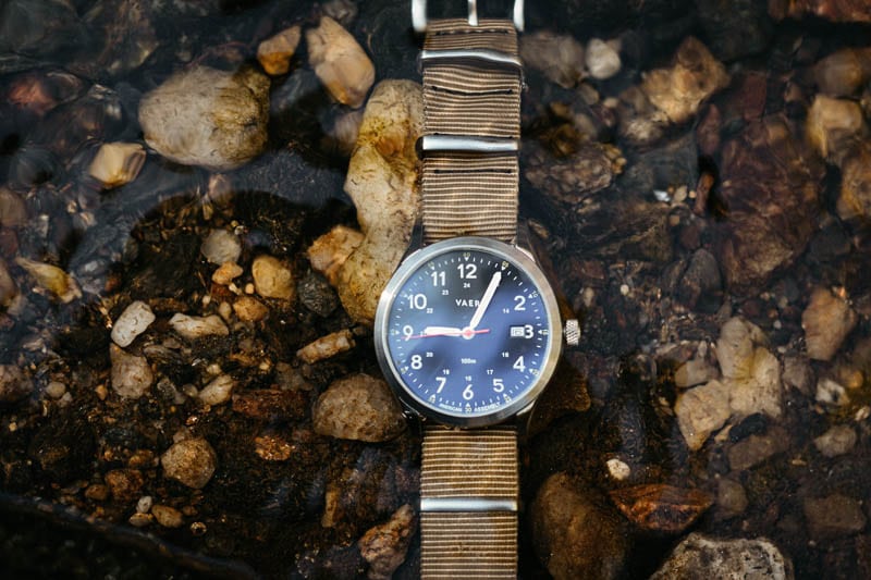 vaer c5 field watch underwater in river