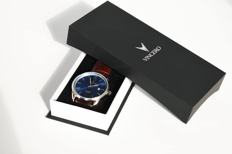 Vincero Kairos brown with blue dial in box