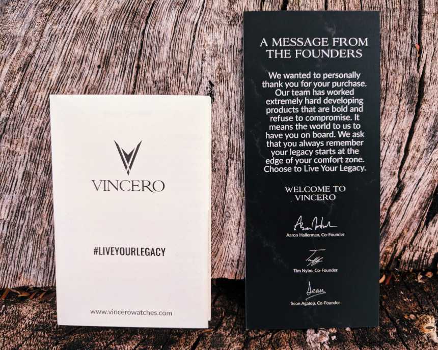 Vincero Watches Instructions Booklet and Welcome Sheet