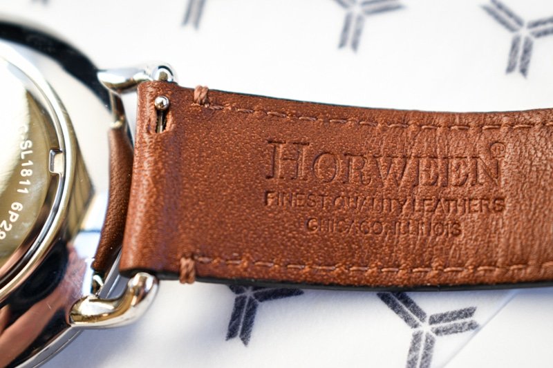 Wolfpoint fort dearborn horween tannery logo in detail grain